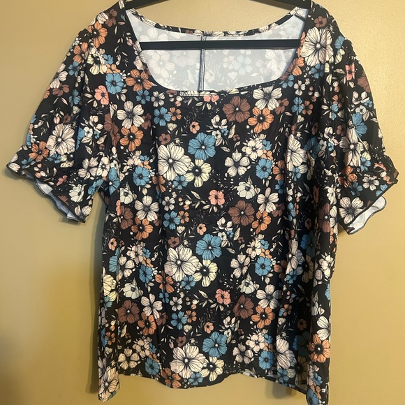 SHEIN Tops - SHEIN Floral Blouse - Black, Blue, Brown